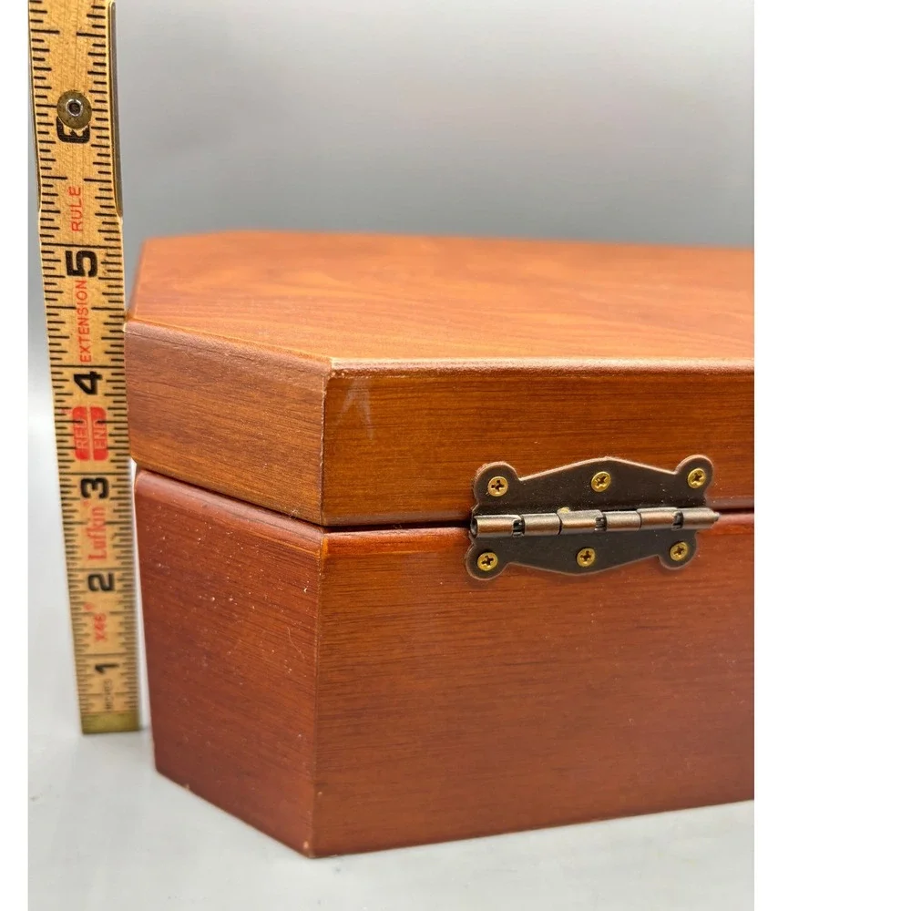 Vintage Wooden‎ Jewelry Box Insert Necklace Hooks Ring Tray Large Hinged